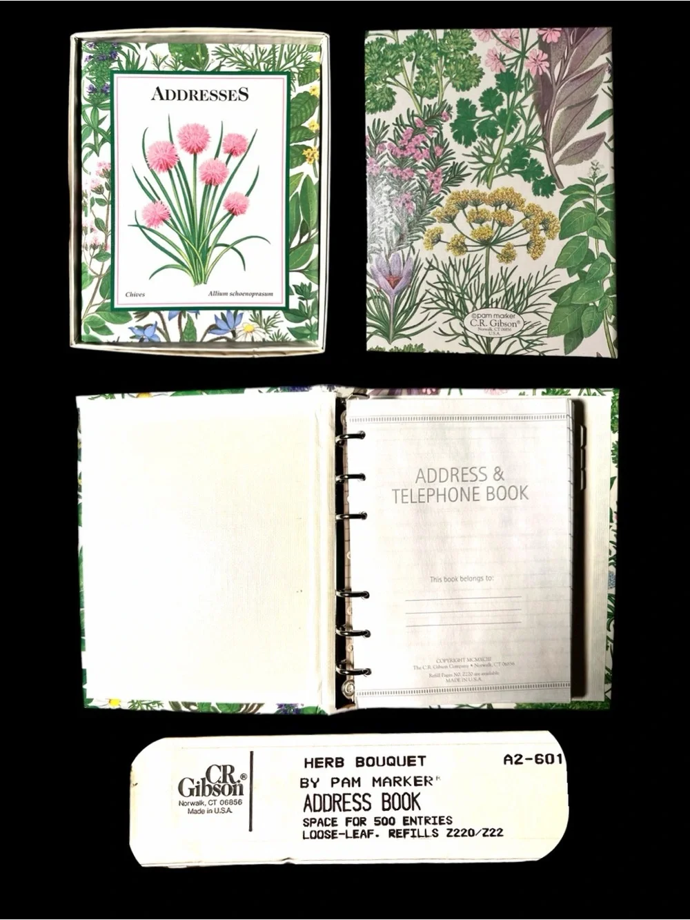 NIB Gibson Herb Bouquet Address & Telephone Book – Green and Pink Floral